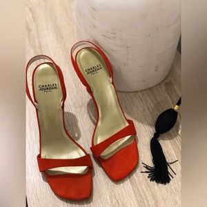 Charles Jourdan Orange Suede Sandal Heels Made in Spain VINTAGE